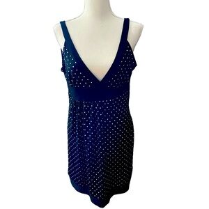 THX Thanks Collection black cream polka dot slip dress size large spandex v neck